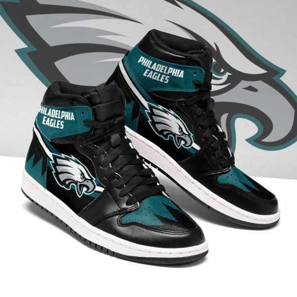 Men's Philadelphia Eagles High Top Leather AJ1 Sneakers 002